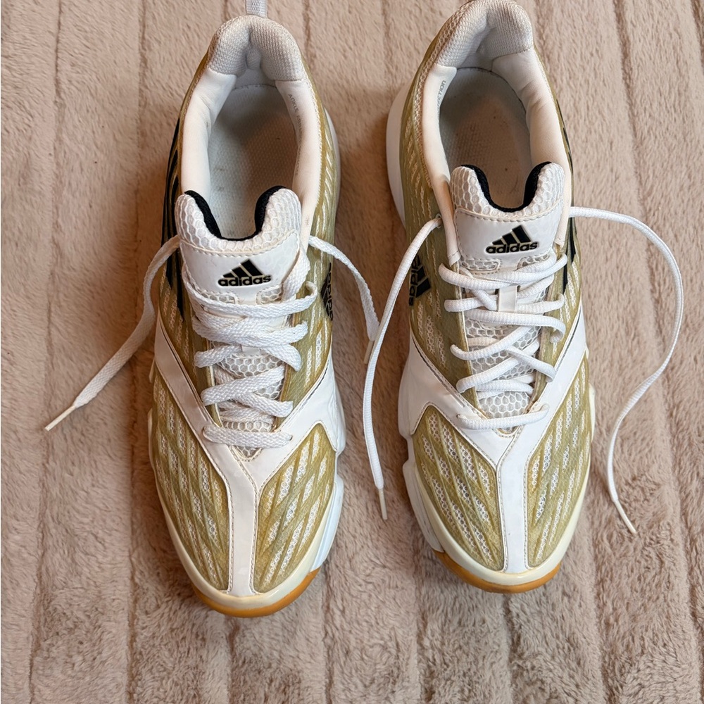 Adidas Metallic Gold and White Volleyball Shoes